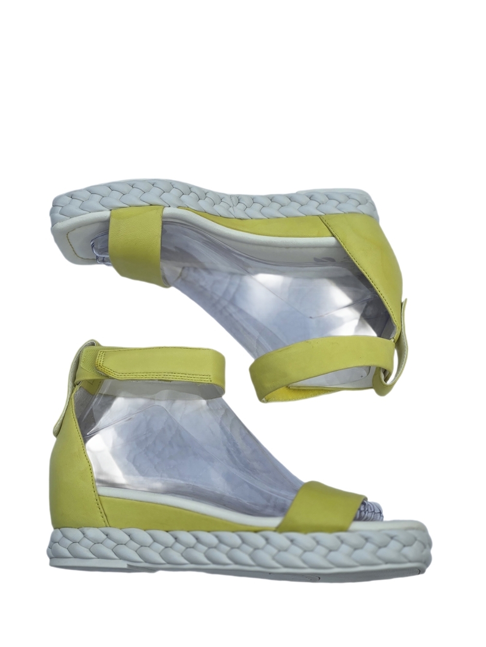 Franco Sarto Tiana  Wedge Sandal Lime Yellow Braided Platform Ankle Strap Sz 7 - Picture 6 of 16